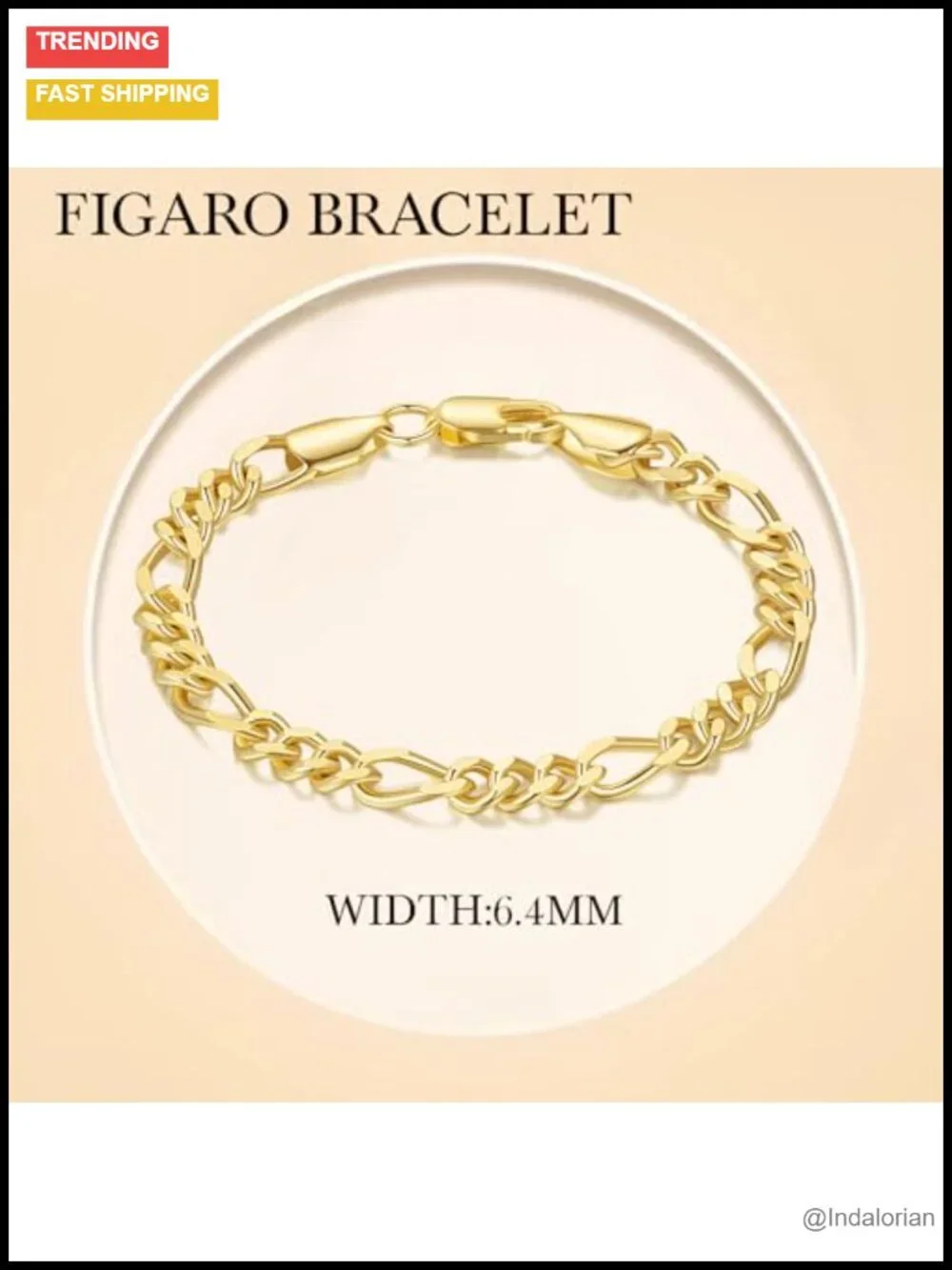 14K Gold Plated Figaro Link Chain Bracelet Lobster Clasp